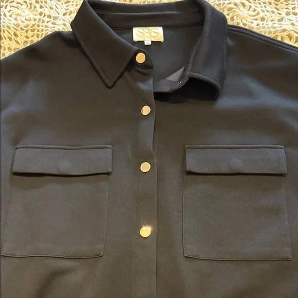 SSYS  Women's Black Button-Front Shirt Jacket - Picture 4 of 5